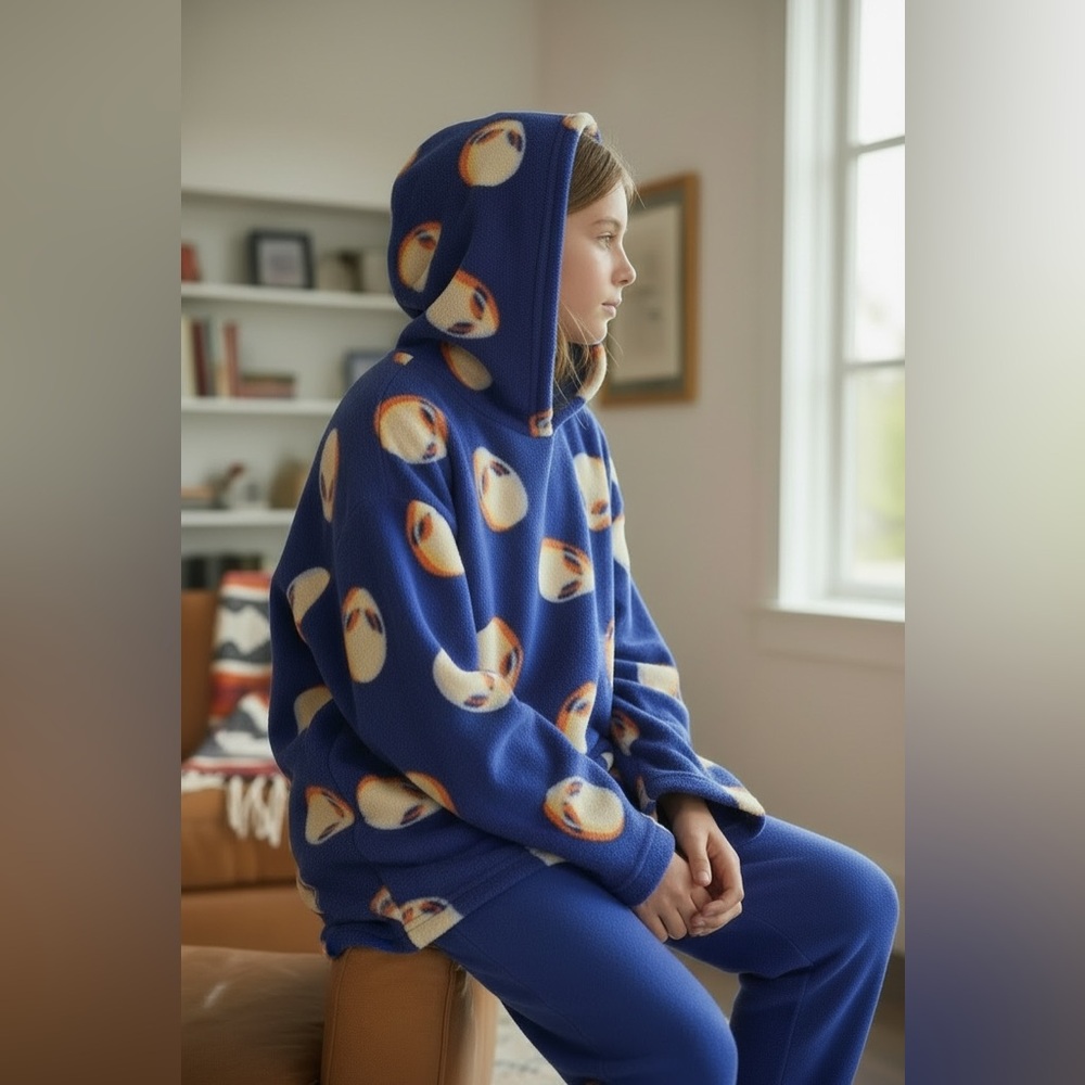 Dots & Dreams Cozy Blue Kids Pajama Top with Fun Print - Picture 2 of 9
